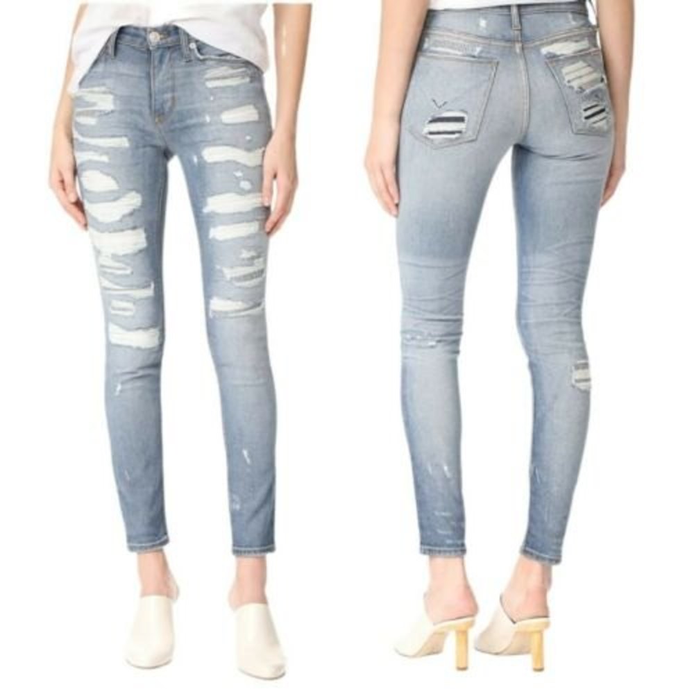 Hudson Nico Super Skinny Mid Rise Distressed 27x29 Blue Ripped Y2K Style
